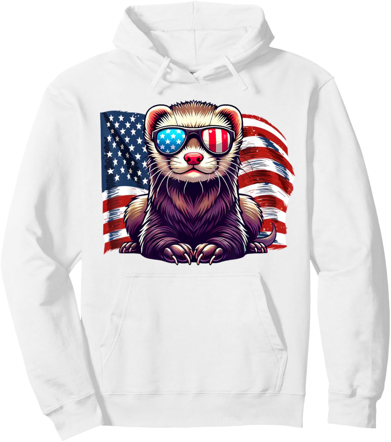 USA Flag Ferret Pets Patriotic Sunglasses Ferrets American Hoodie - Hoodie | White