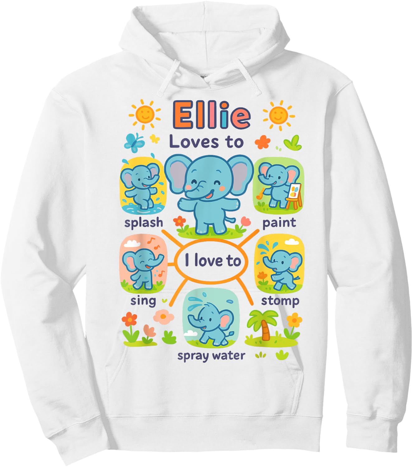Cute Elephant Ellie Splash Paint Sing Stomp Play Hoodie - Hoodie | White