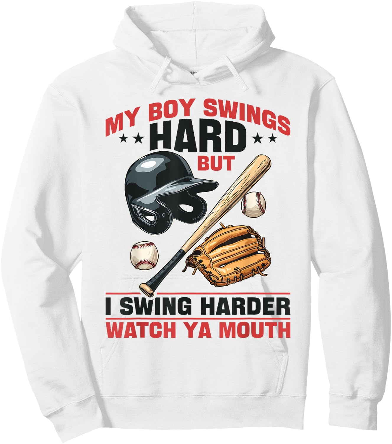 Baseball Player Game Day My Boy Swings Hard But I Swing Hoodie - Hoodie | White