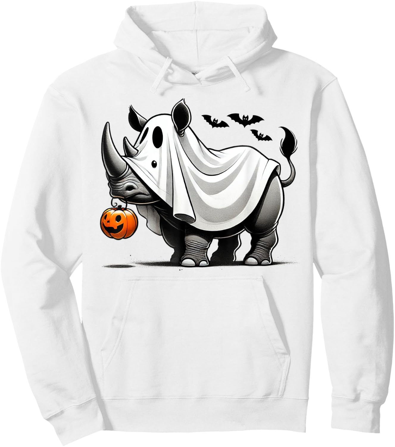 Funny Rhino Ghost Halloween Costume Rhinoceros Jackolantern Hoodie - Hoodie | White