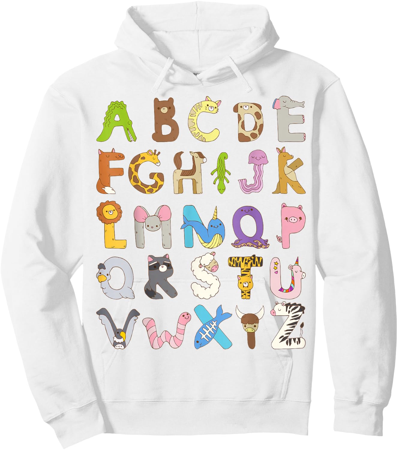 ABC Animals Alphabet Graphic Boys Girls Kindergarten Teacher Hoodie - Hoodie | White