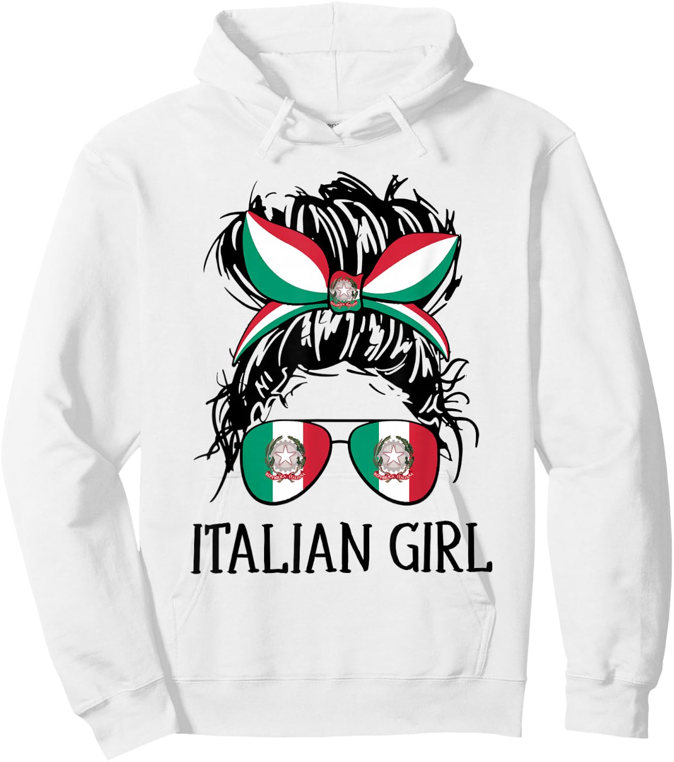 Italy Flag Coat of Arm Italian Girl Messy Bun Hair Women Hoodie - Hoodie | White