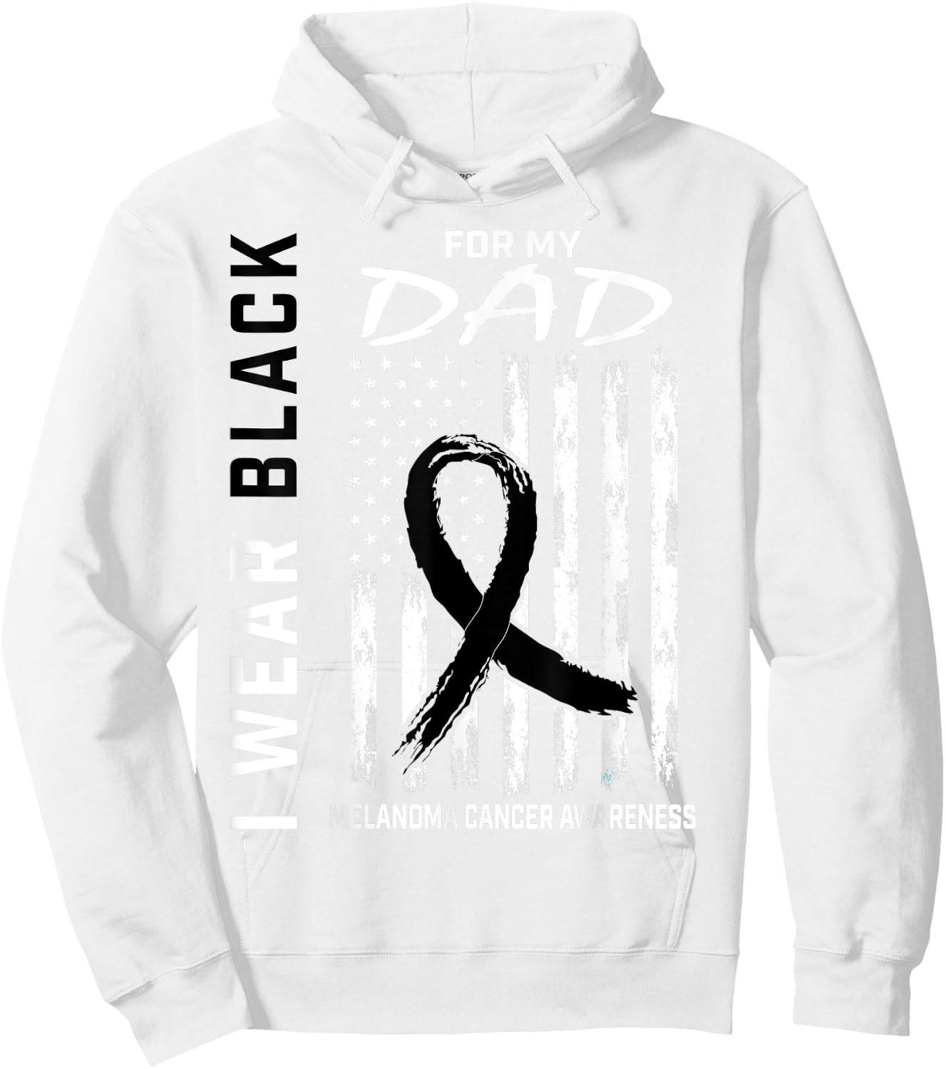 Black Ribbon Dad Melanoma Awareness Month Skin Cancer Flag Hoodie - Hoodie | White