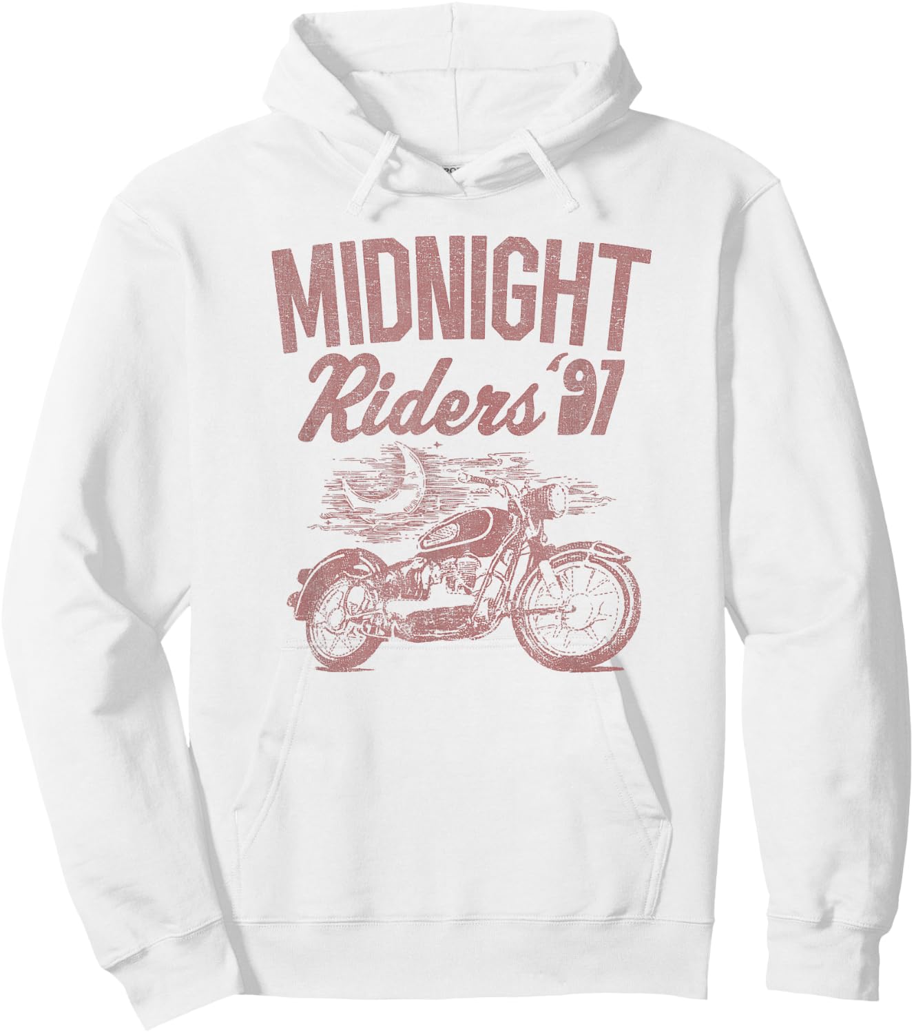 Trendy Midnight Riders '91 Faded Text, Motorcycle Hoodie - Hoodie | White