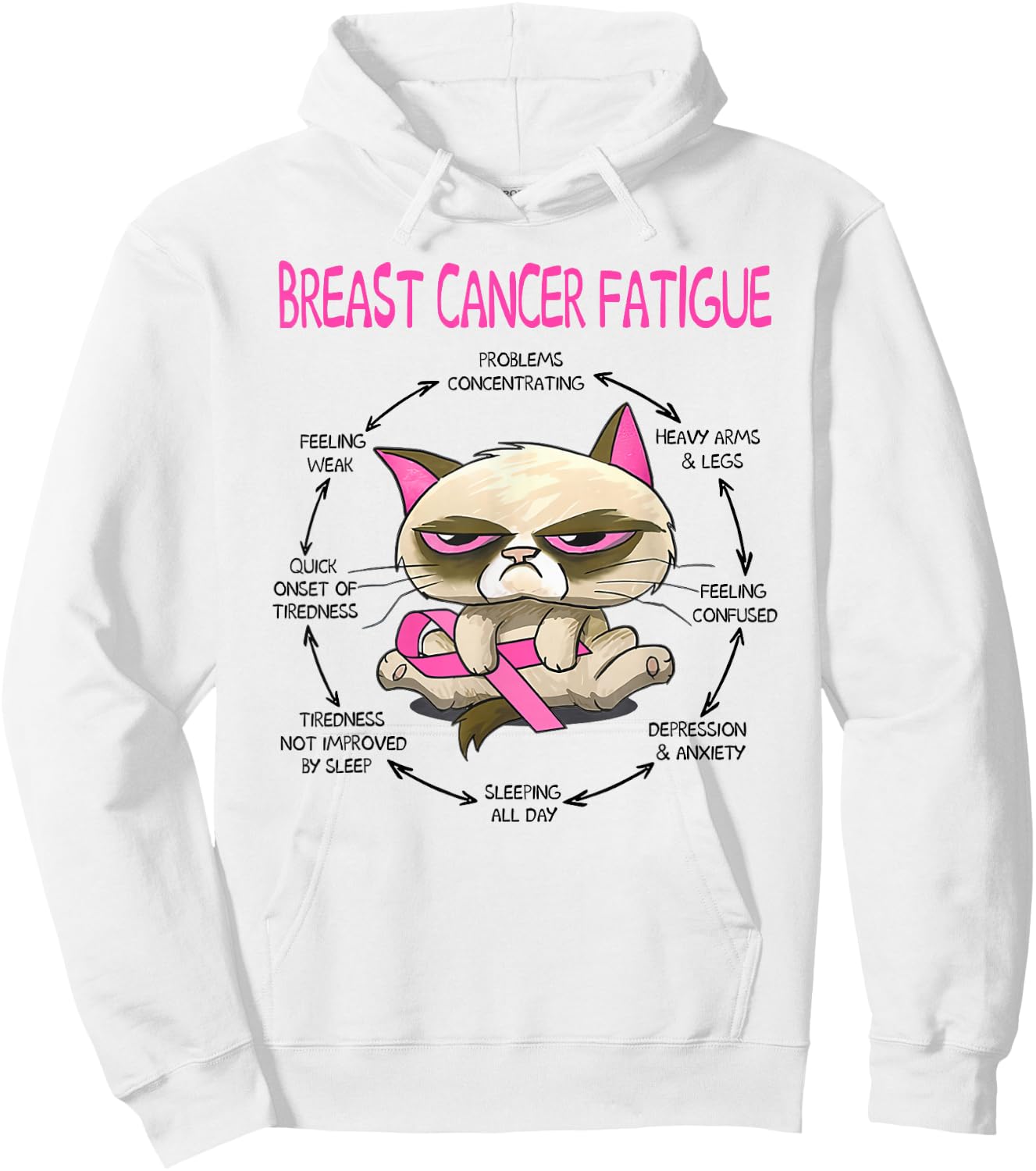 Breast cancer fatigue cat Women Hoodie - Hoodie | White