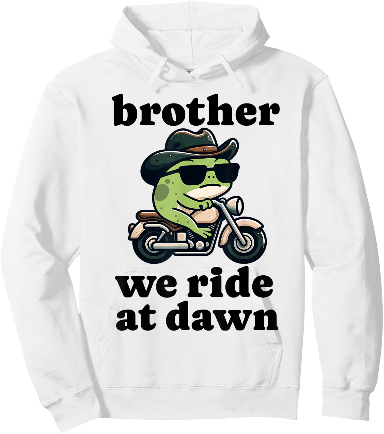 Forg Ride At Dawn Funny Frog Meme Riding Motorcycle Ironic Hoodie - Hoodie | White