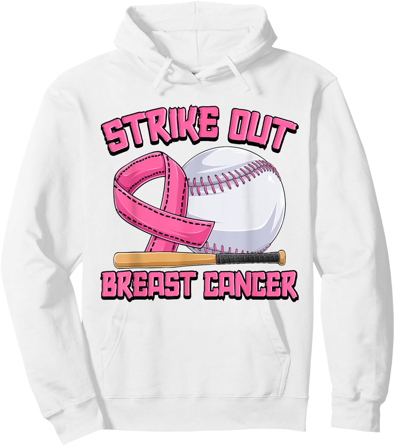 Strike Out Breast Cancer Baseball Breast Cancer Awareness Hoodie - Hoodie | White