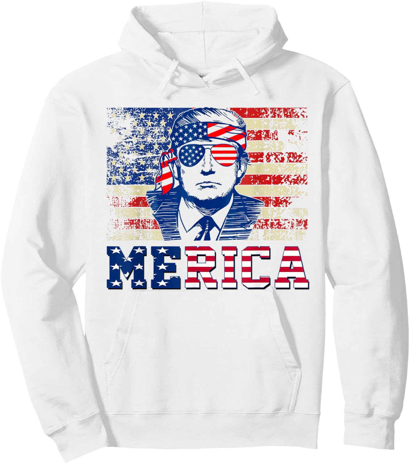 MERICA TRUMP Happy Fourth 4th Of July Trump American Flag Men Hoodie - Hoodie | White