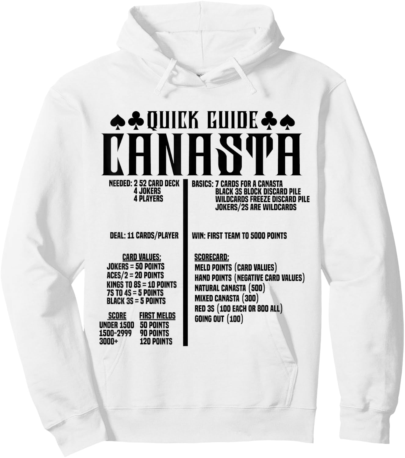 Canasta Guide Game Cards Set Score Pads Team Tray Canasta Hoodie - Hoodie | White