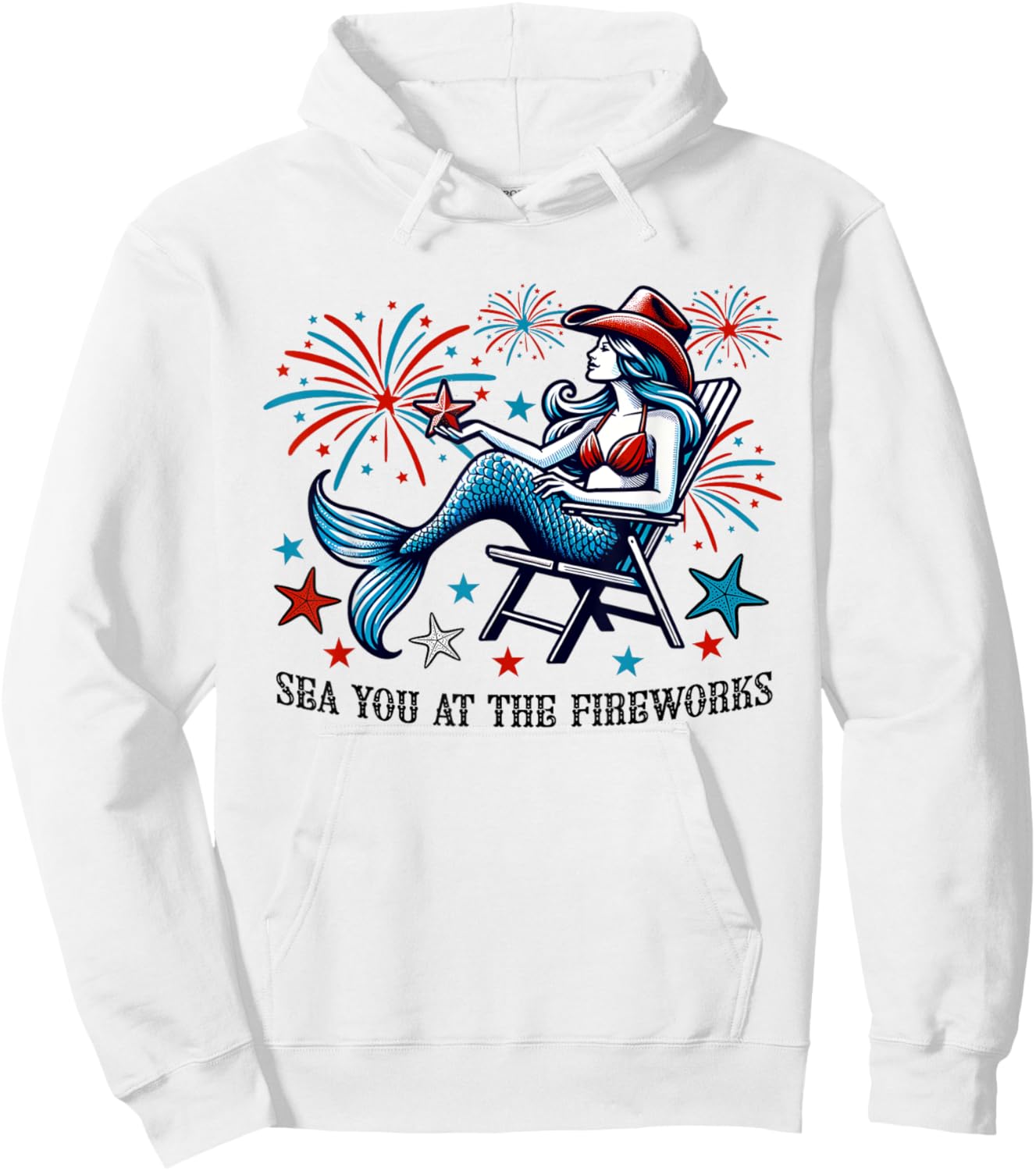 Mermaid Sea You At The Fireworks 4th of July Patriotic Cute Hoodie - Hoodie | White