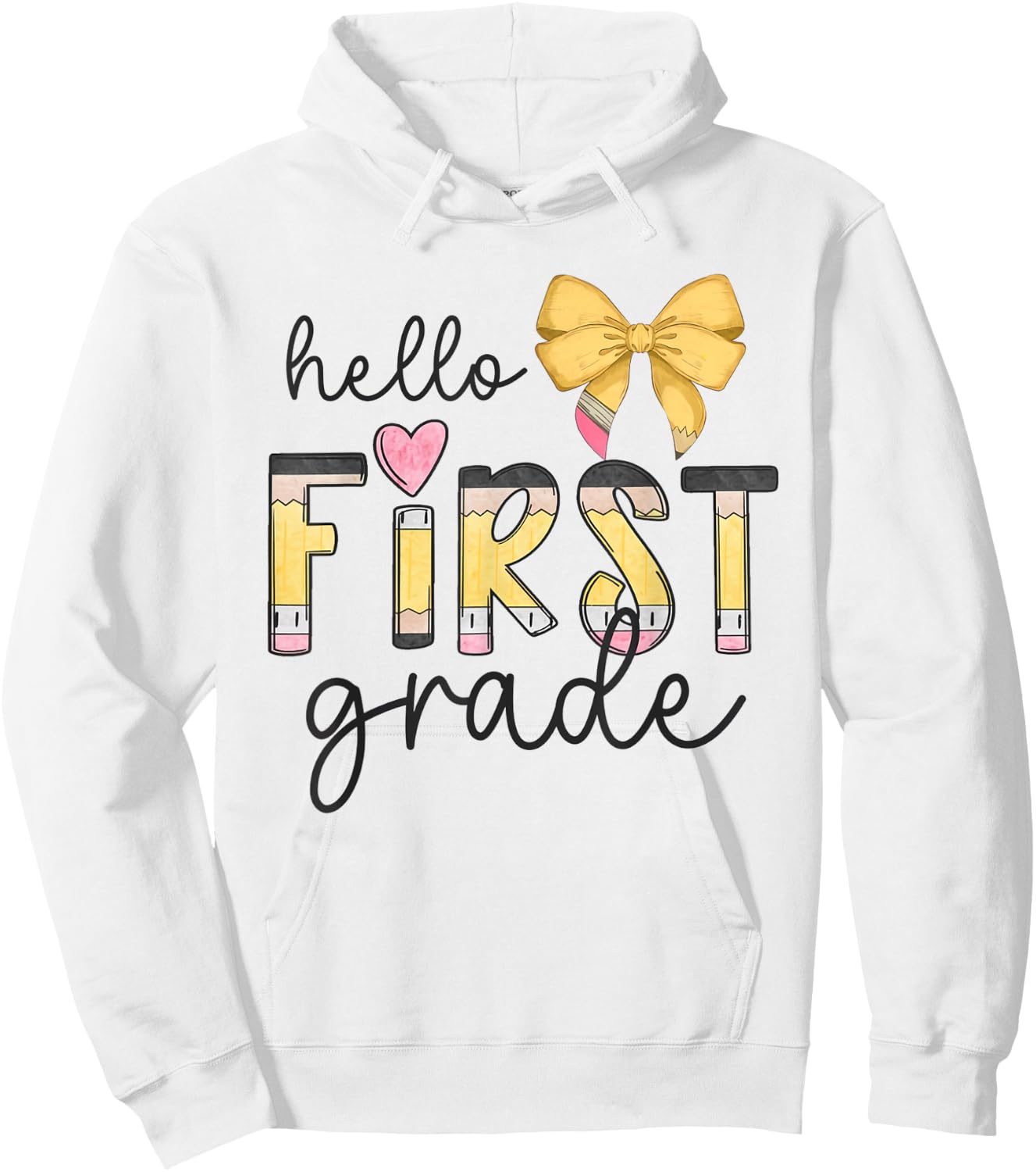 Hello First Grade Teacher Coquette Pencil Bow Back To School Women Girls Kids Hoodie - Hoodie | White