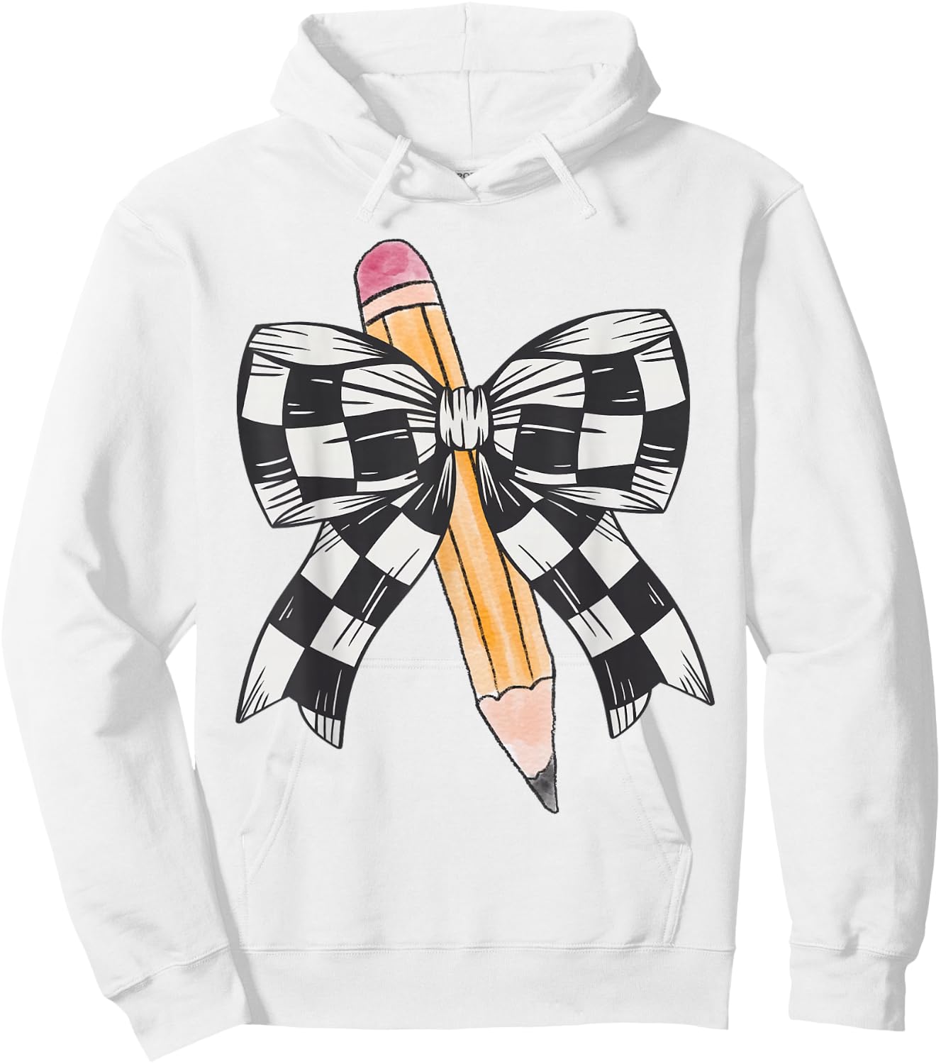 Back To School Day Checkerboard Coquette Bow Pencil Motivate Hoodie - Hoodie | White