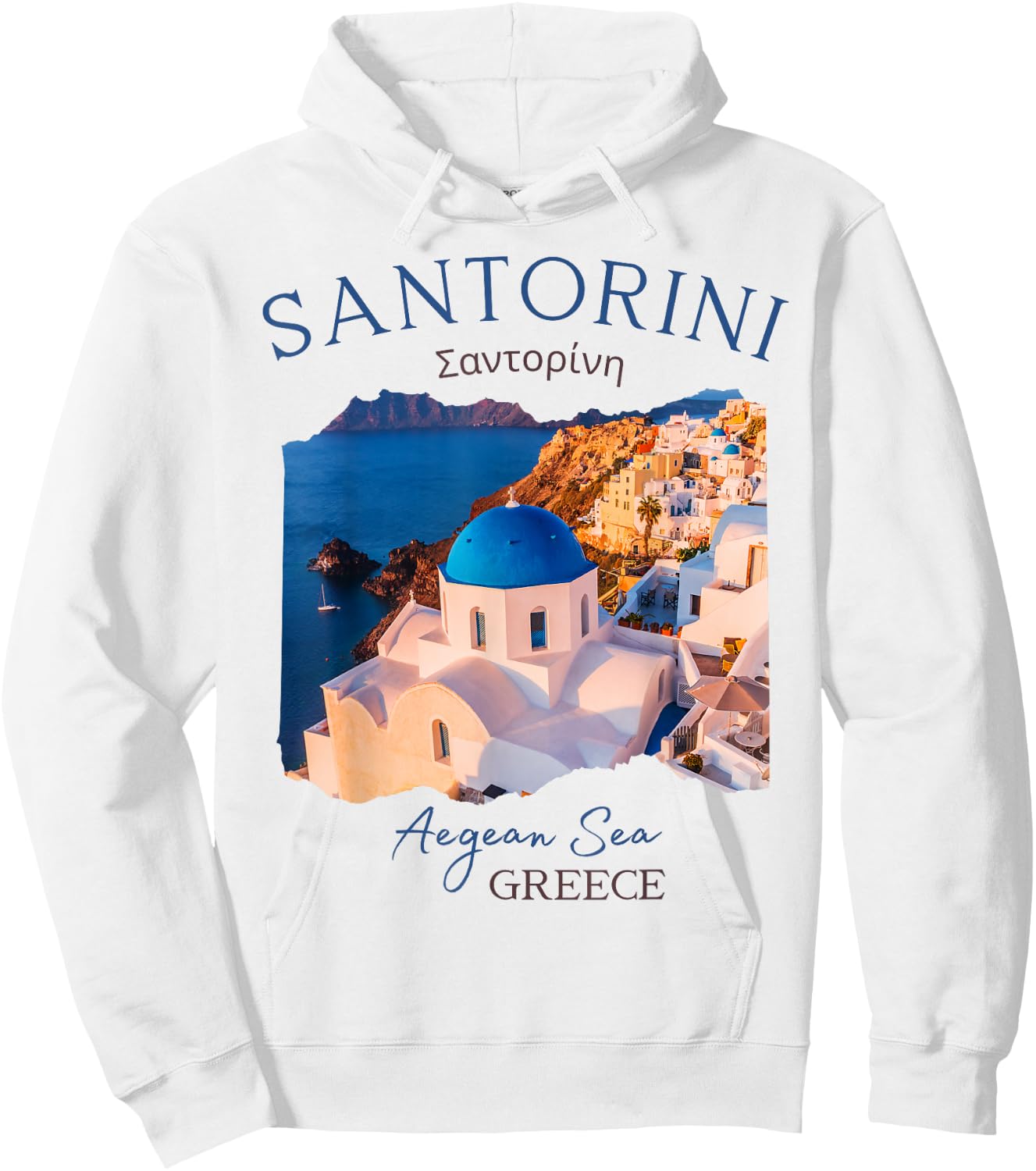Greek Island Santorini Greece Oia Village Blue Church Hoodie - Hoodie | White