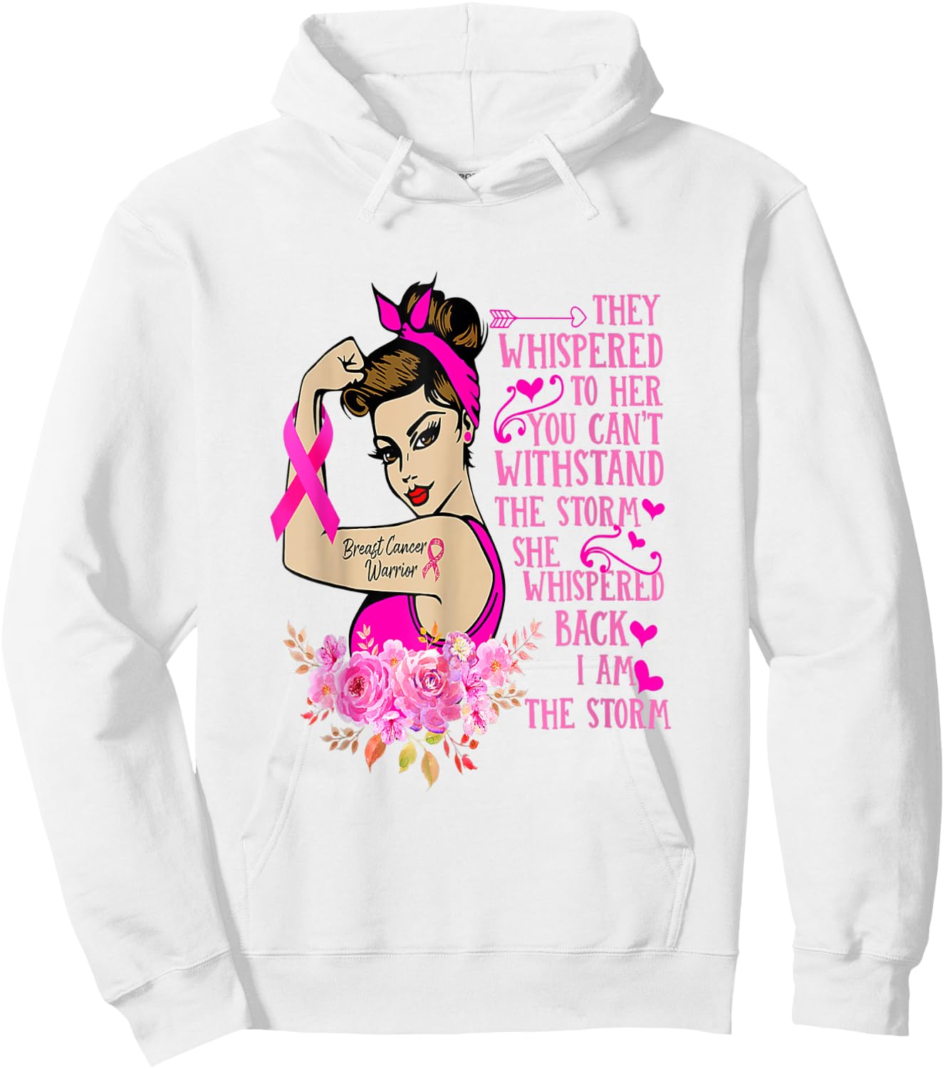 I'm The Storm Strong Women Breast Cancer Warrior Pink Ribbon Hoodie - Hoodie | White