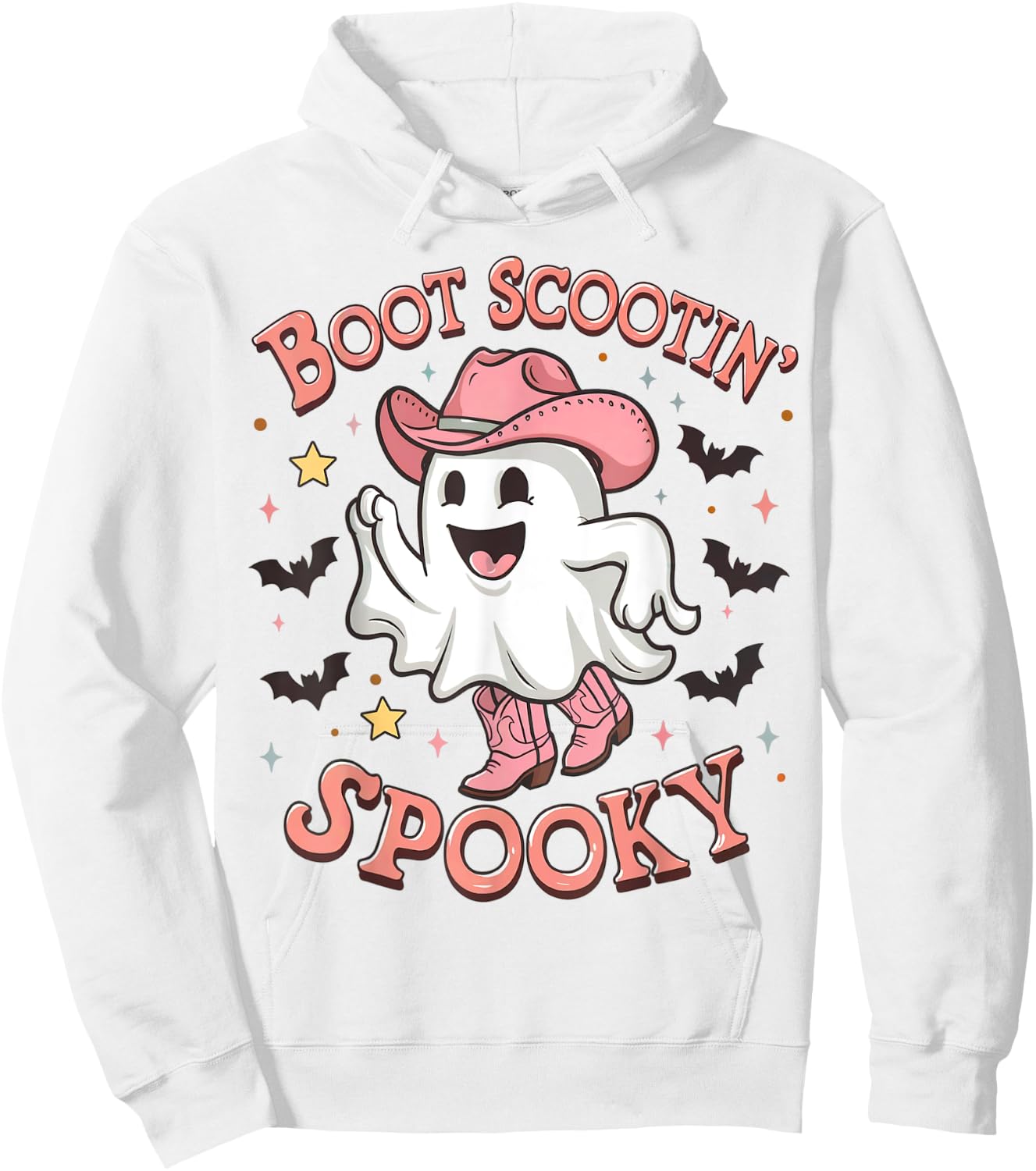 Boot Scootin' Spooky Funny Ghost Pink Cowboy Halloween Hoodie - Hoodie | White