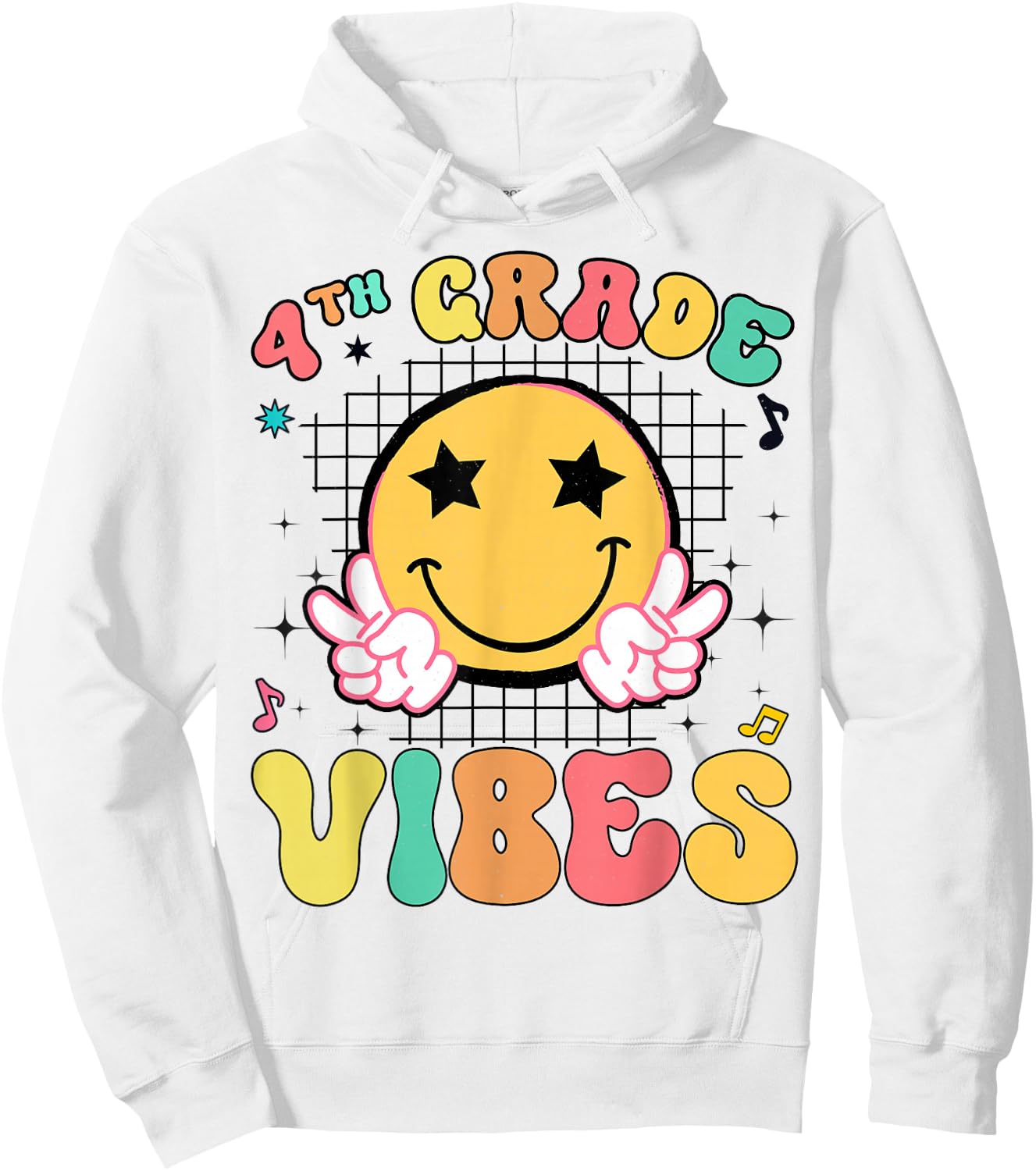 Girls 4th Grade Vibes Smile Face Back to School Fourth grade Hoodie - Hoodie | White