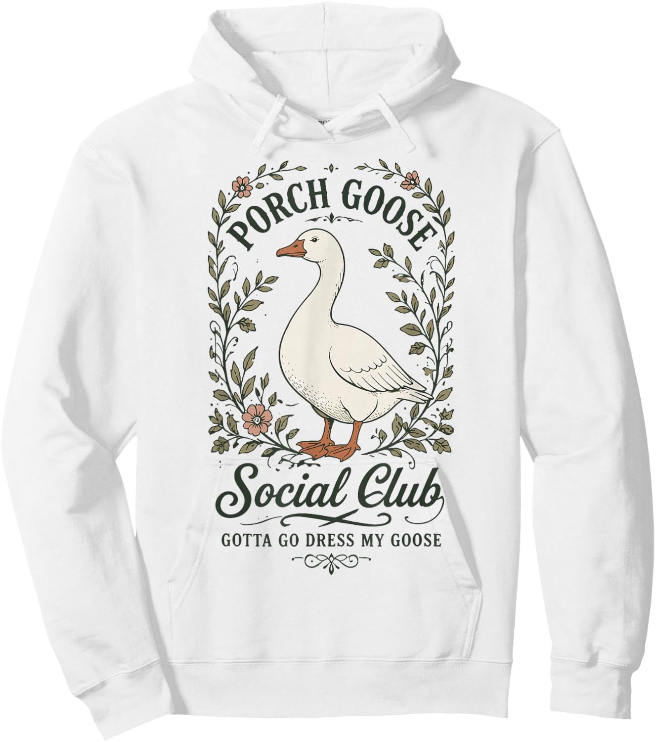 Porch Goose Social Club Funny Goose Lover Floral Hoodie - Hoodie | White