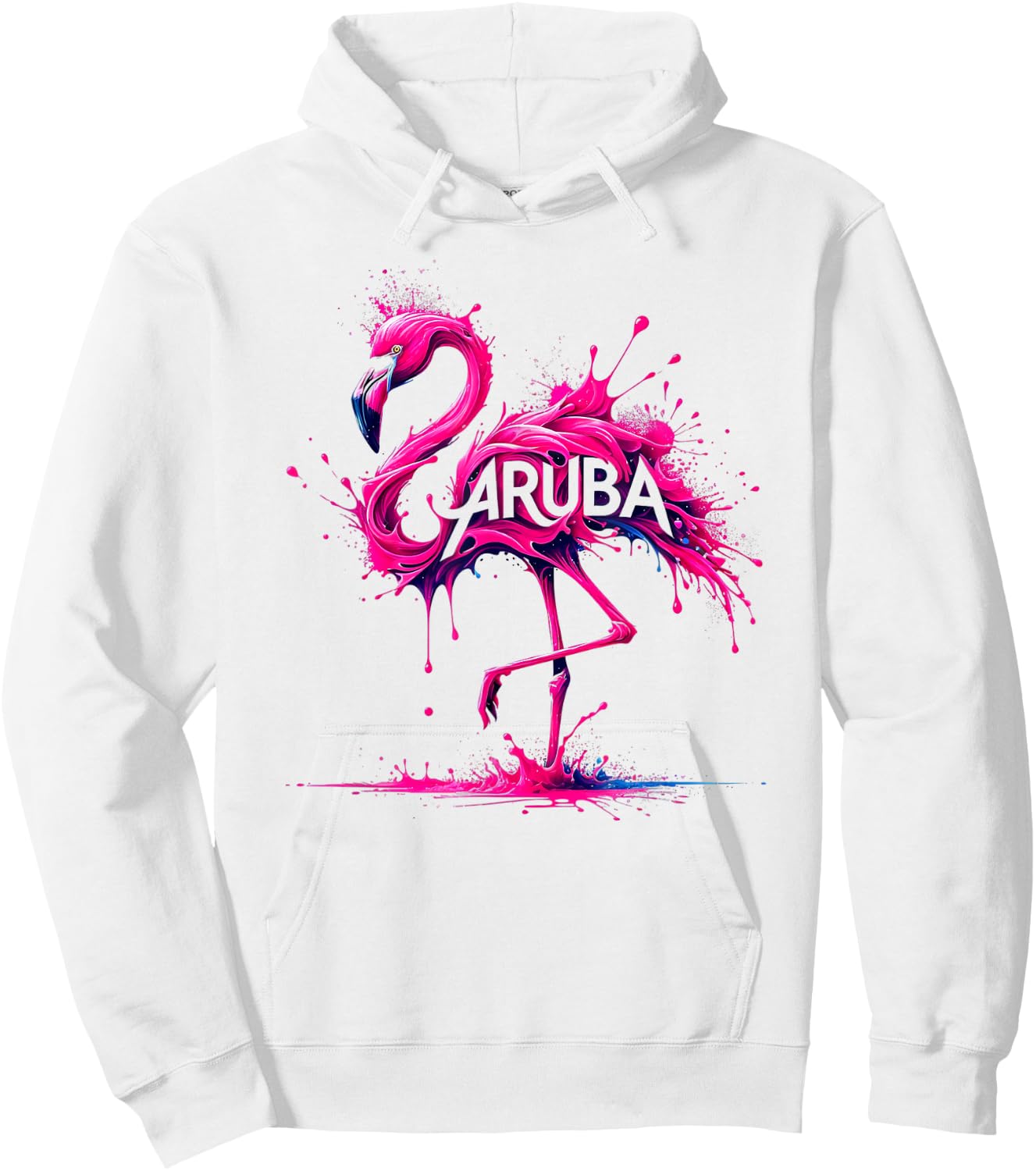 Aruba Paint Splatter Flamingo Hoodie - Hoodie | White