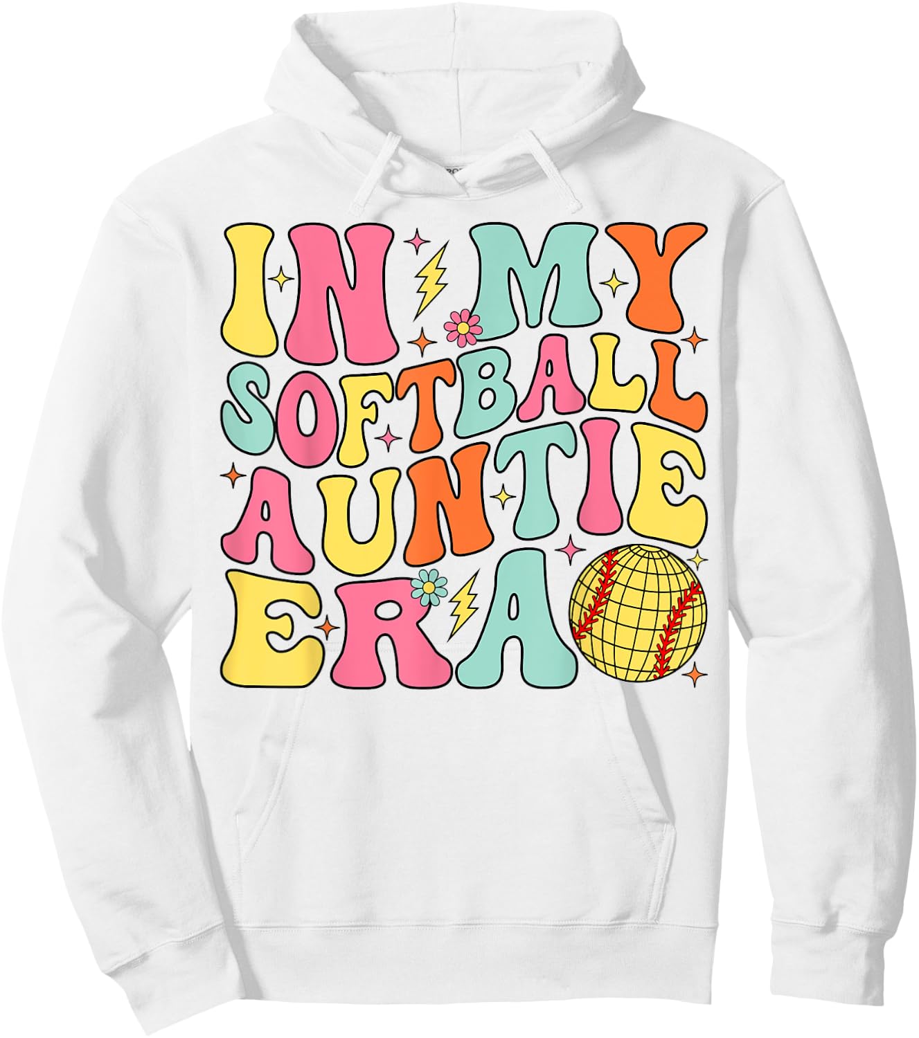 In My Softball Auntie Era Groovy Softball Aunt Hoodie - Hoodie | White