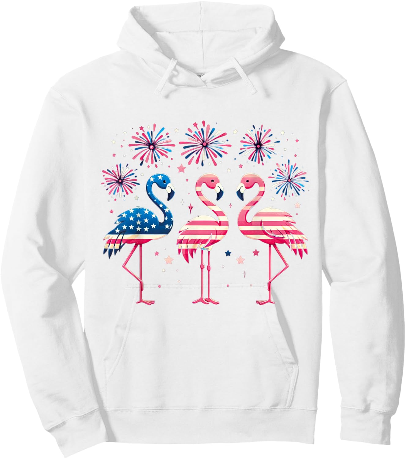 Patriotic Flamingo Firework Red And White Flamingo 4th July Kids Men Hoodie - Hoodie | White
