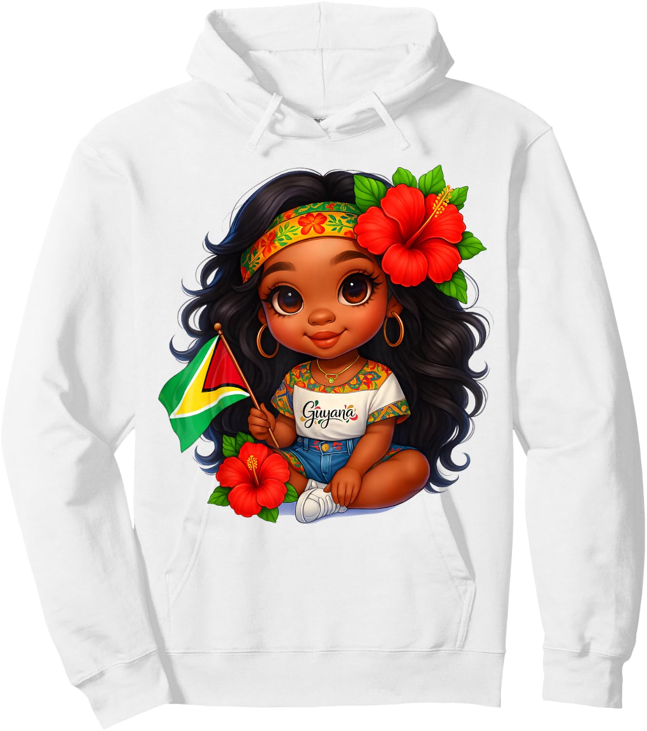 Cute Guyanese Girl Flag Hibiscus Island Heritage Culture Hoodie - Hoodie | White