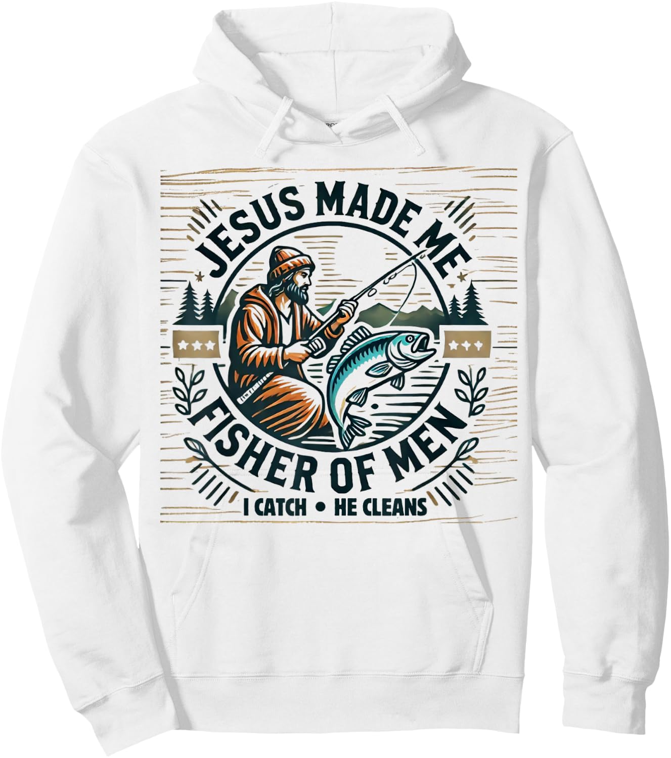 Jesus Made Me A Fisher Of Man Bible Verse Religious Fishing Hoodie - Hoodie | White