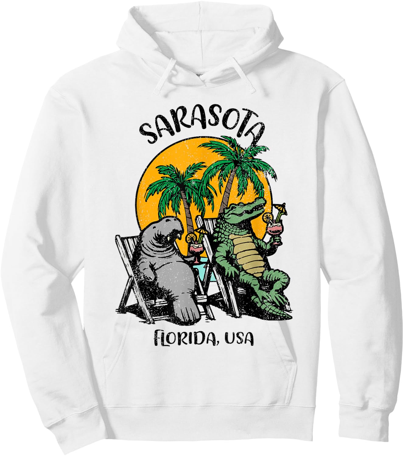 Sarasota Florida USA Funny Manatee Alligator Design Hoodie - Hoodie | White
