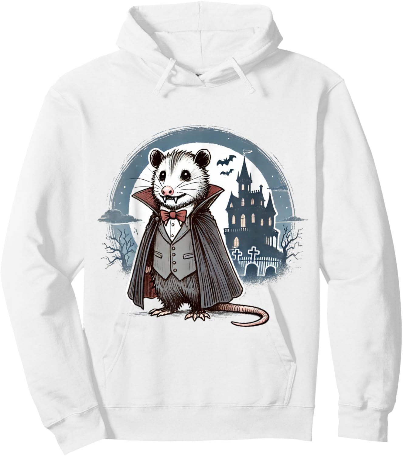 Halloween Opossum Vampire Moon Cute Possum Illustration Hoodie - Hoodie | White