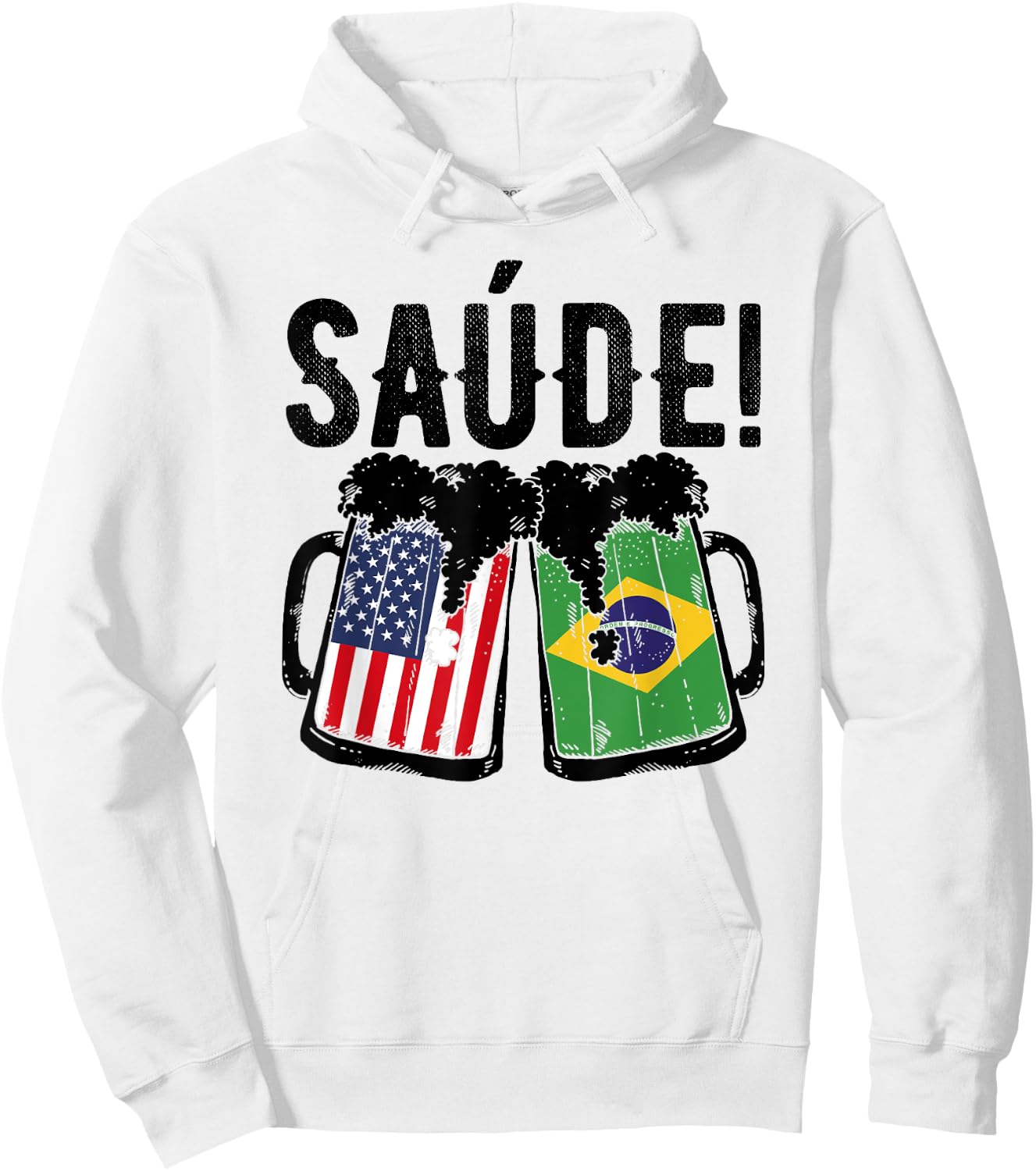 Brazilian American Patriot Brazil Flag US Saude Brazilian Hoodie - Hoodie | White