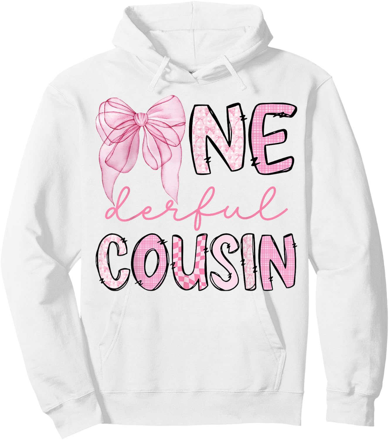 Miss Onederful Cousin Coquette First Birthday Pink Bow Hoodie - Hoodie | White