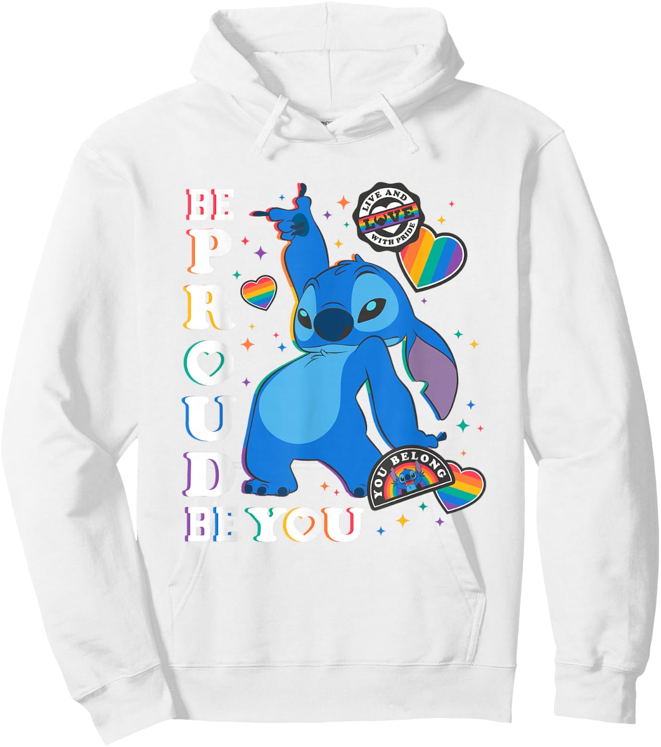 Disney Lilo & Stitch Be You Rainbow Stickers Hoodie - Hoodie | White