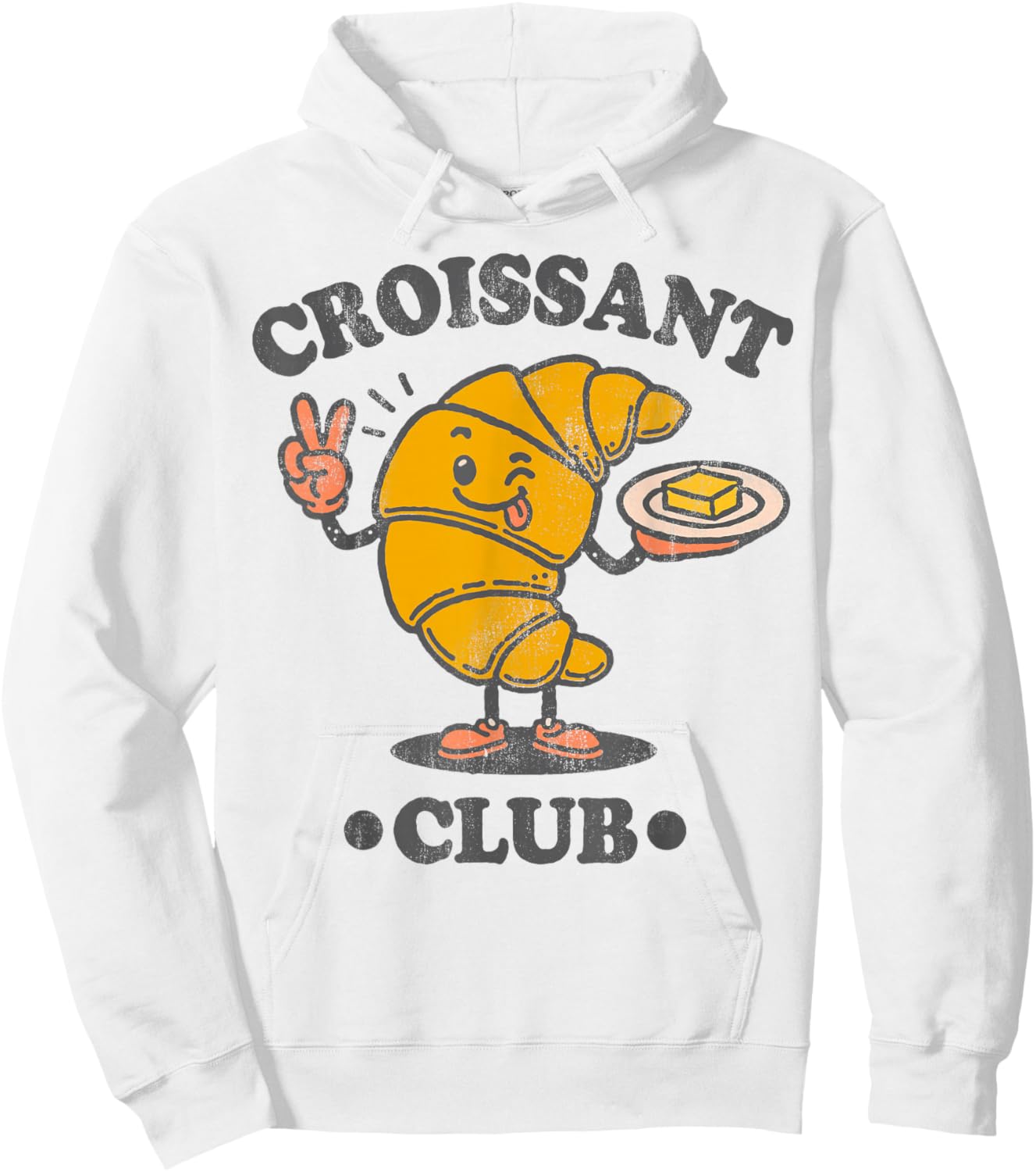 Croissant Club Cute French Pastry Cartoon Hoodie - Hoodie | White