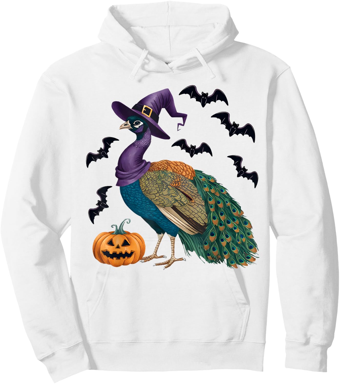 Peacock Bird Halloween Costume Pumpkin Bat Witch Hoodie - Hoodie | White