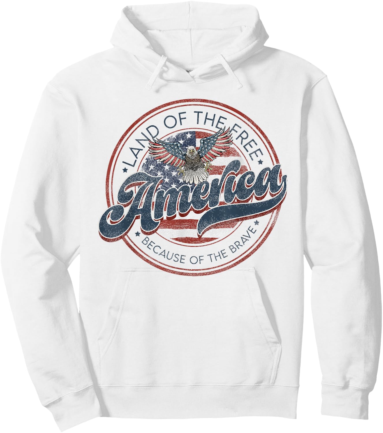 Vintage America Eagle Land of the Free Because of the Brave Hoodie - Hoodie | White