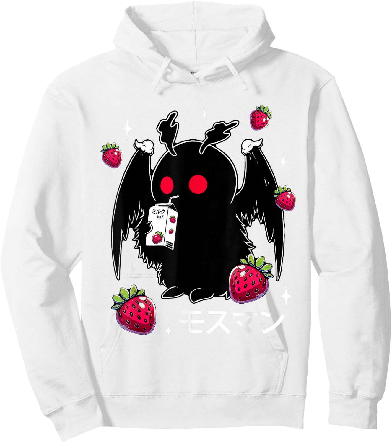 Mothman Cryptid Kawaii Strawberry Milk Shake Carton Hoodie - Hoodie | White
