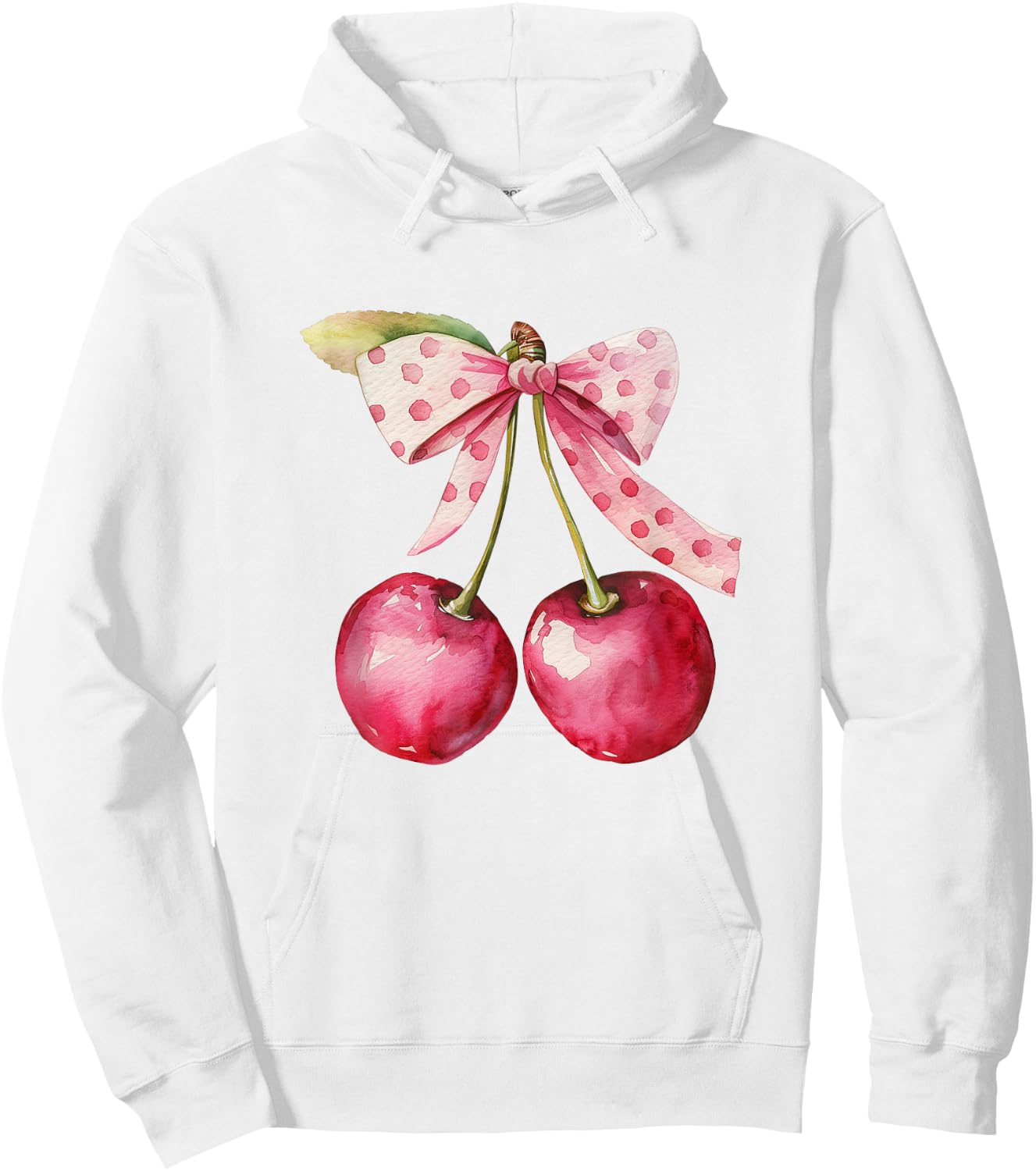 Coquette Bow with Cherry Kawaii Hoodie - Hoodie | White