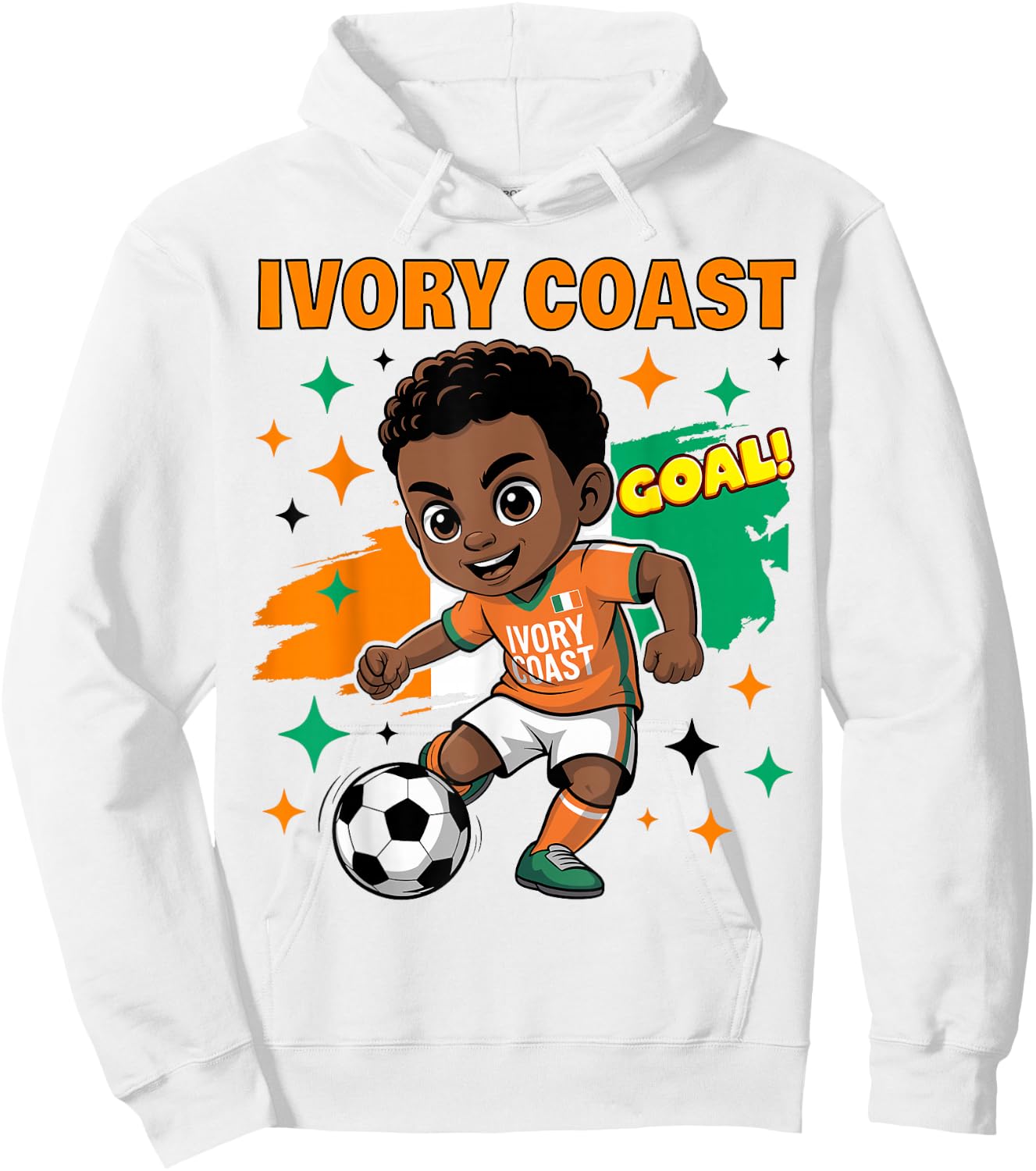 Ivory Coast Kid Goal Cartoon Côte D'Ivoire Flag for Kids Hoodie - Hoodie | White