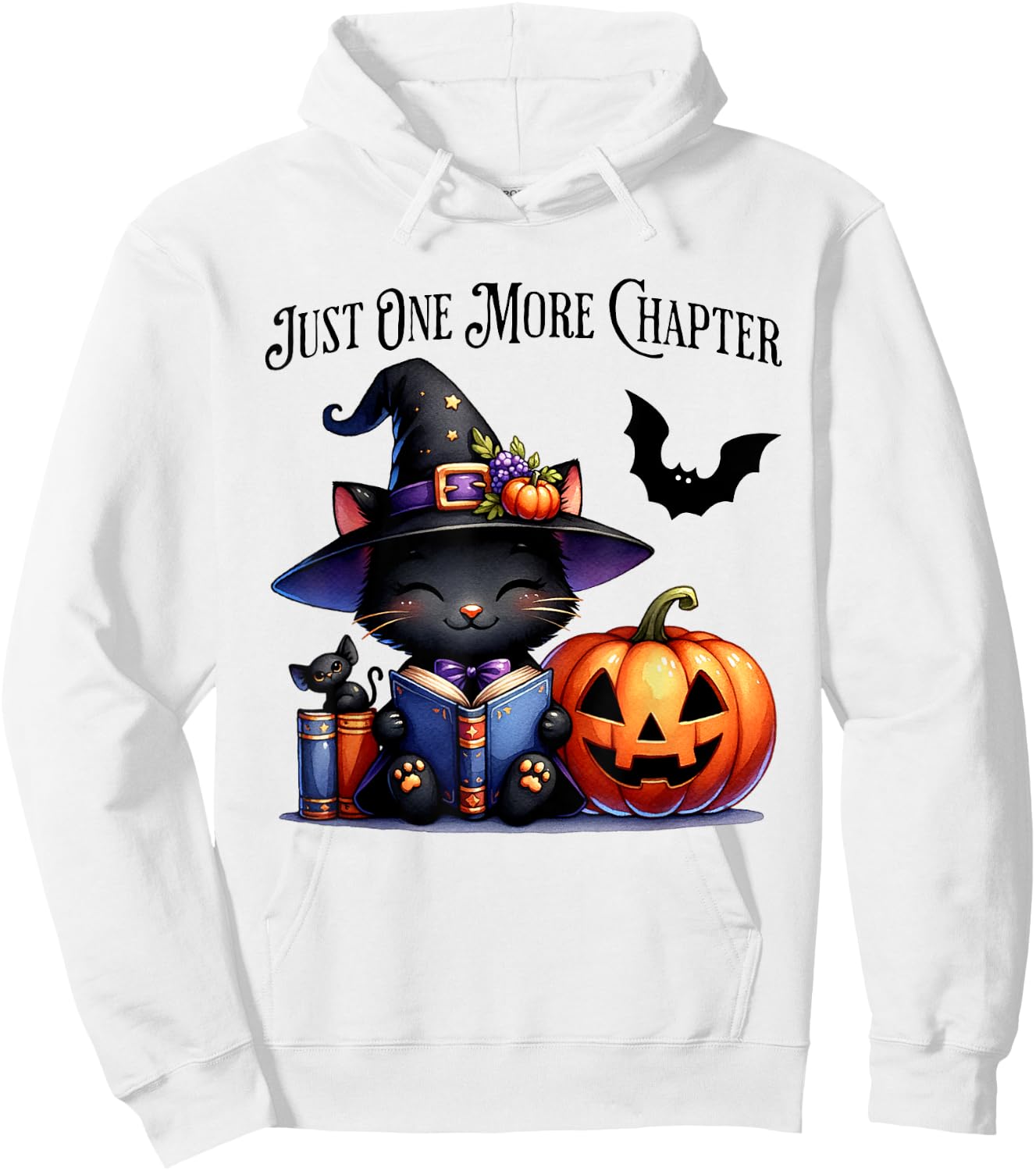 Cat Reading Halloween Pumpkin Cute Just One More Chapter Hoodie - Hoodie | White