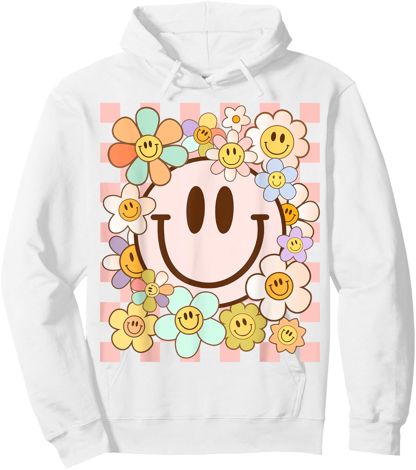 Happy Face Daisy Flower Shirt Preppy Aesthetic Smile Face Hoodie - Hoodie | White