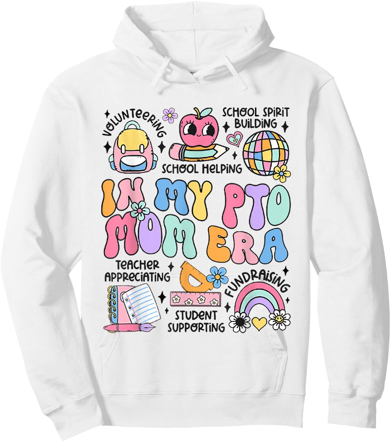 Retro In My PTO Mom Era Parent Organization Team Teacher Hoodie - Hoodie | White