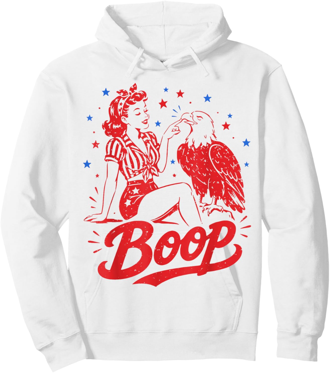 Boop Eagle Patriotic Vintage American Girl 250th 4th of July Hoodie - Hoodie | White