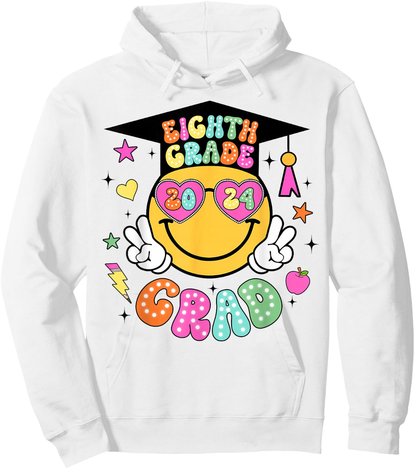 Groovy 8th Grade Graduate Happy Face Graduation 2024 Grad Hoodie - Hoodie | White