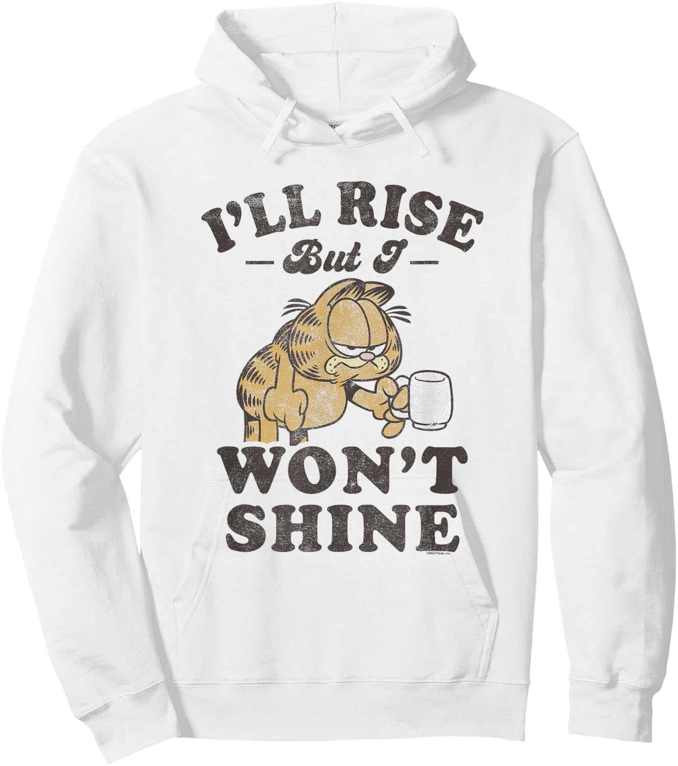 Garfield I'll Rise But I Won't Shine Grumpy Shot Distressed Hoodie - Hoodie | White
