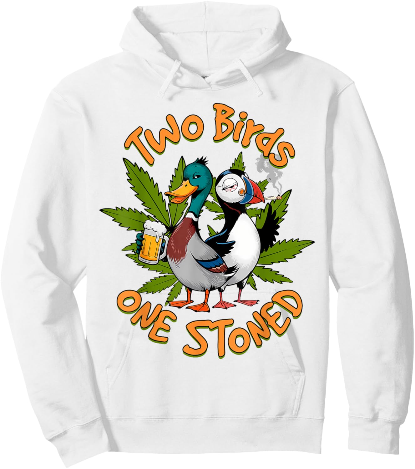 Cannabis Weed Lover Stoner 420 Two Birds That One Stoned Hoodie - Hoodie | White