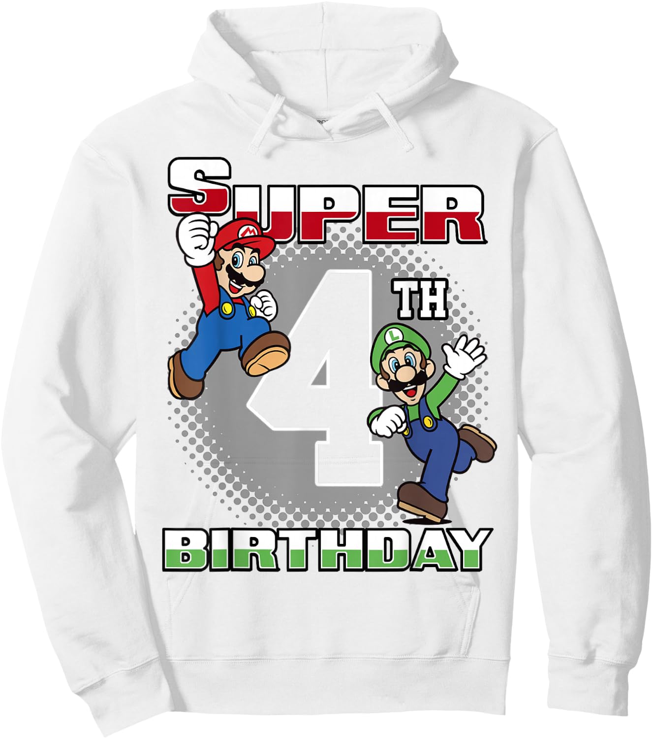 Super Mario and Luigi Super Birthday 4th Birthday Portrait Hoodie - Hoodie | White