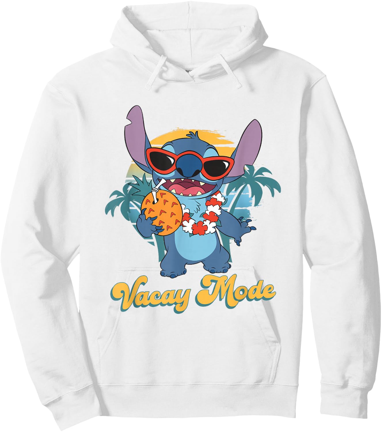 Disney Lilo & Stitch Cool Stitch On vacay Mode Chest Poster Hoodie - Hoodie | White