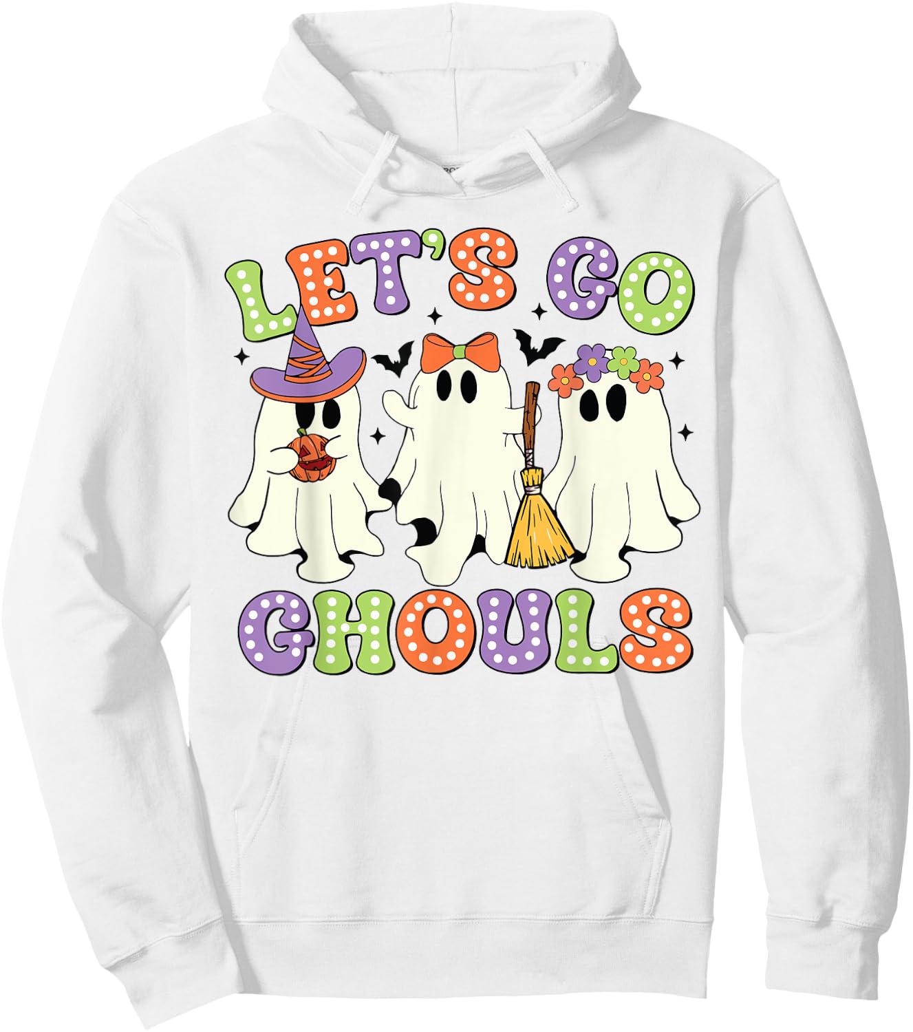 Let's Go Ghouls Scary Ghost Costume Halloween Retro Groovy Hoodie - Hoodie | White