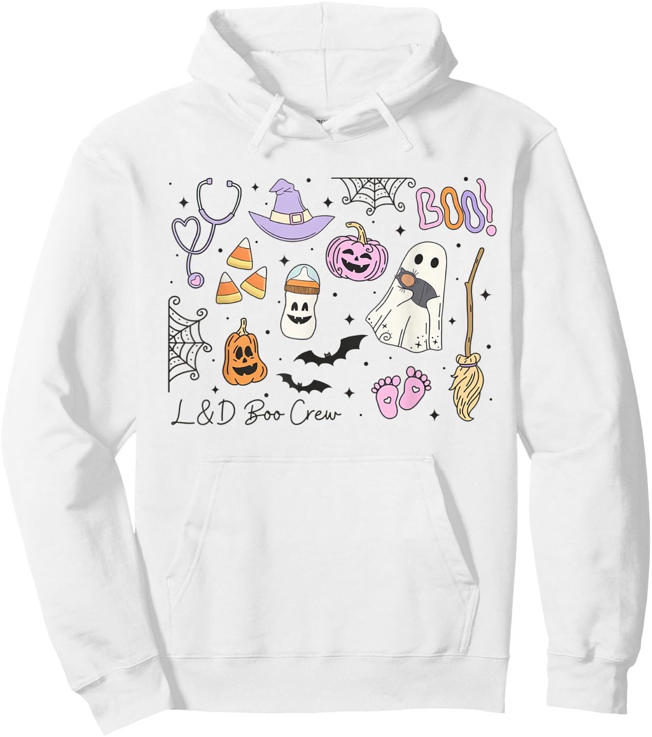 Labor and Delivery Nurse Halloween Pumpkin Ghost Autumn Fall Hoodie - Hoodie | White