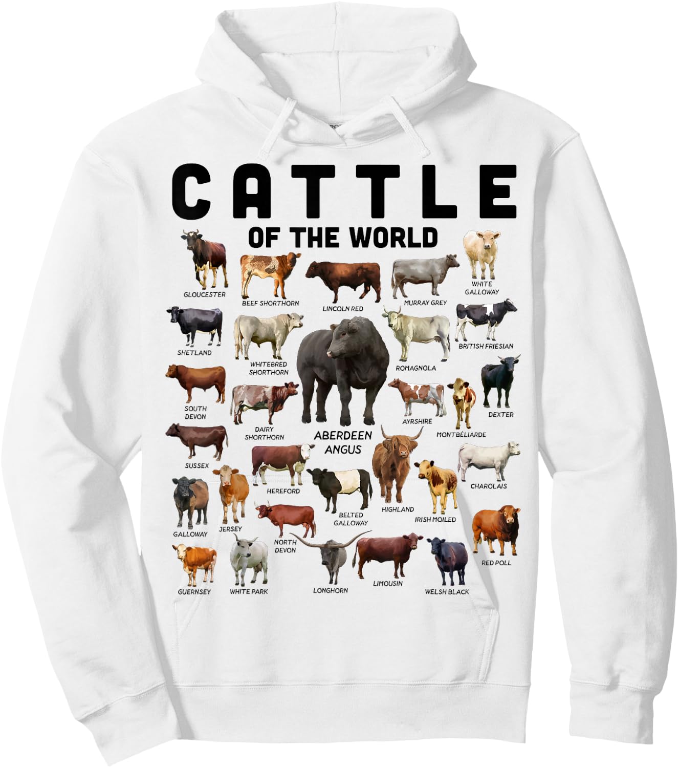Cow Shirt Cattle Of The World Types Of Cows Funny Farmer Hoodie - Hoodie | White