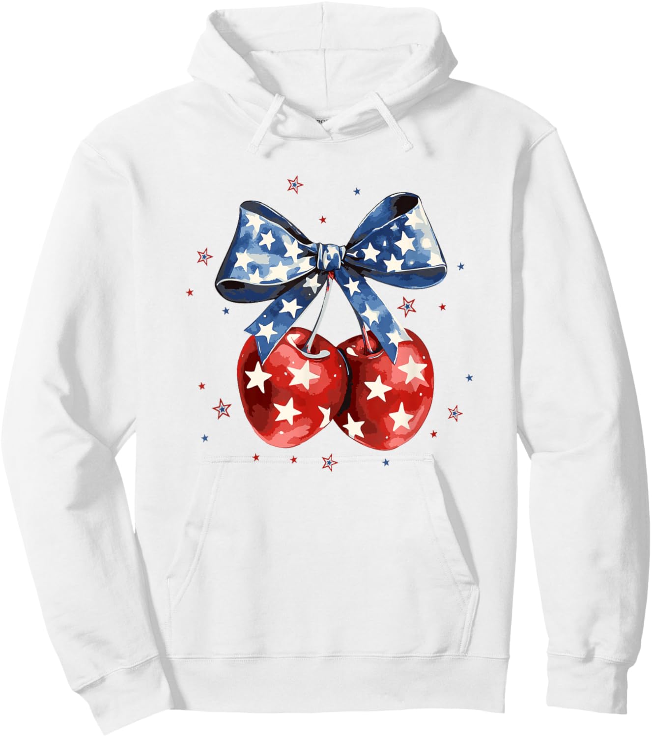 America Cherries Coquette Bow Patriotic USA Flag 4th of July Hoodie - Hoodie | White